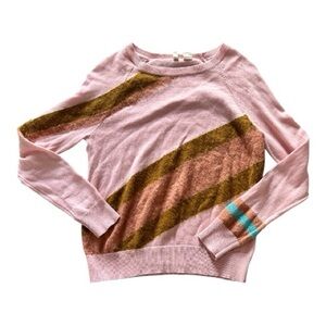 Women’s Moth Anthropologie Pink and Brown Bold Striped Crewneck Sweater Size XS
